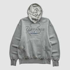 New York Yankees Majestic 2000s Hooded Pullover Sweatshirt Heather Gray Vintage