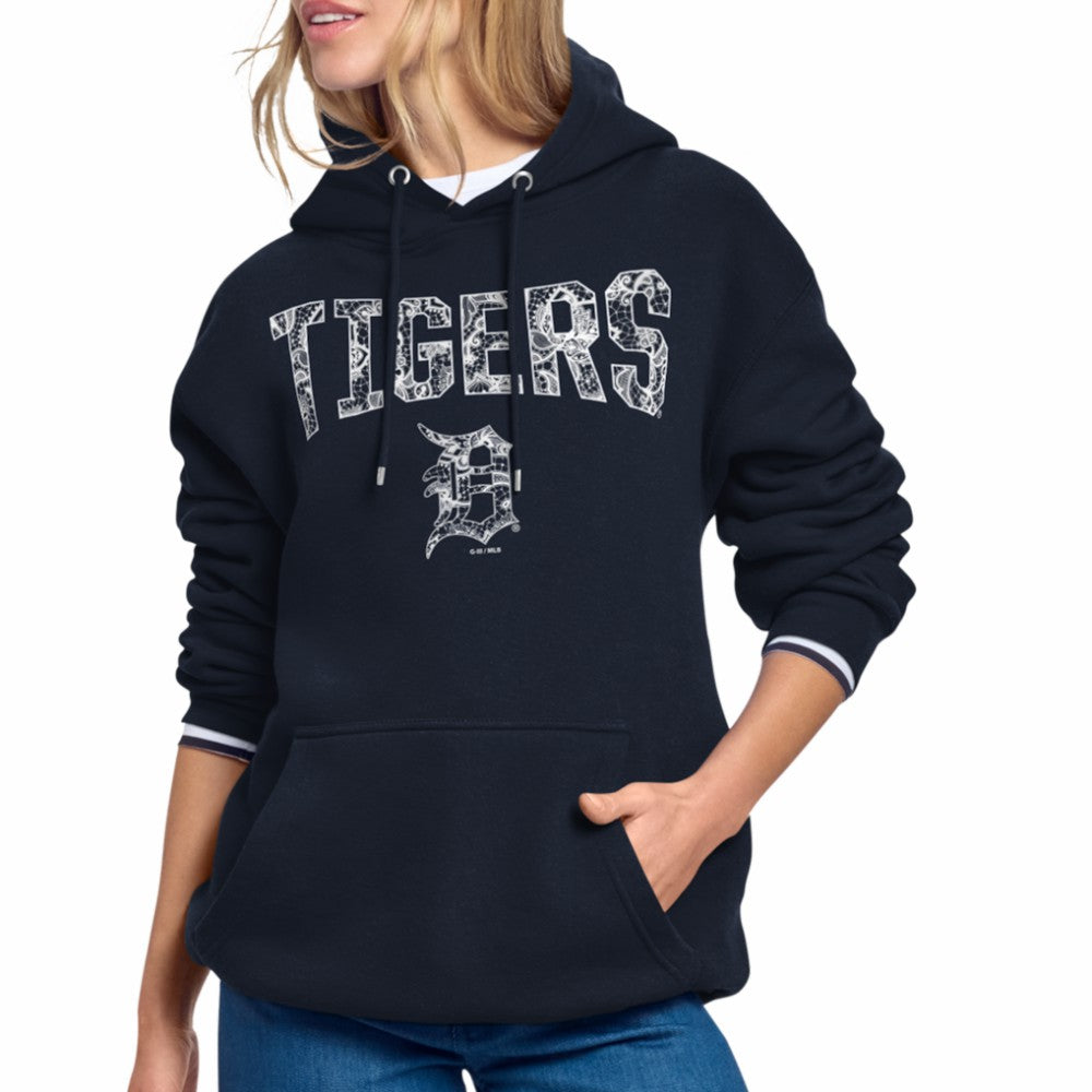 Detroit Tigers Starter Women's Lace Team Lockup Fleece Hoodie Navy
