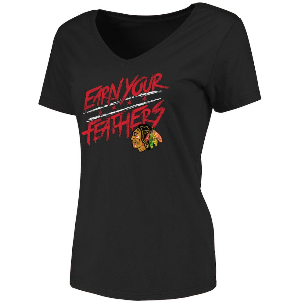 Chicago Blackhawks Women's Hometown Collection Earn Your Feathers T-Shirt Black