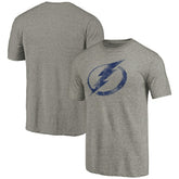 Tampa Bay Lightning Distressed Team Logo Tri-Blend T-Shirt Ash