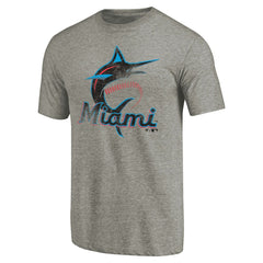 Miami Marlins Distressed Team Tri-Blend T-Shirt Ash