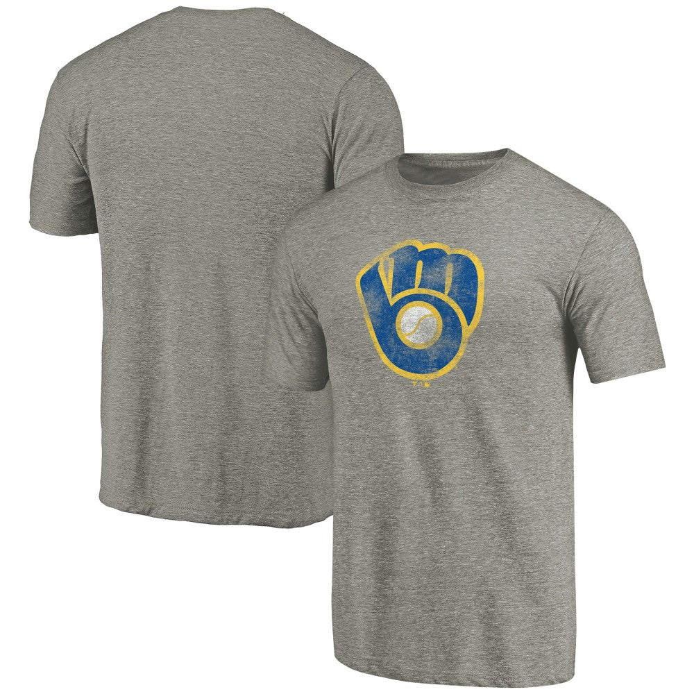 Milwaukee Brewers Distressed Team Tri-Blend T-Shirt Ash