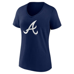 Atlanta Braves Women's Team Color Primary Logo V-Neck T-Shirt Navy