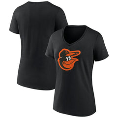 Baltimore Orioles Women's Team Color Primary Logo V-Neck T-Shirt Black