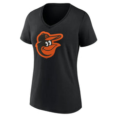 Baltimore Orioles Women's Team Color Primary Logo V-Neck T-Shirt Black