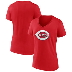 Cincinnati Reds Women's Team Color Primary Logo V-Neck T-Shirt Red