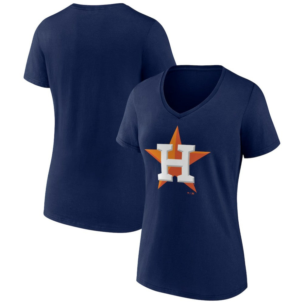 Houston Astros Women's Team Color Primary Logo V-Neck T-Shirt Navy