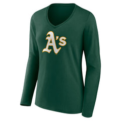 Athletics Women's Team Color Primary Logo V-Neck Long Sleeve T-Shirt Green