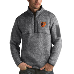 Baltimore Orioles Antigua Fortune Half-Zip Sweater Heathered Charcoal