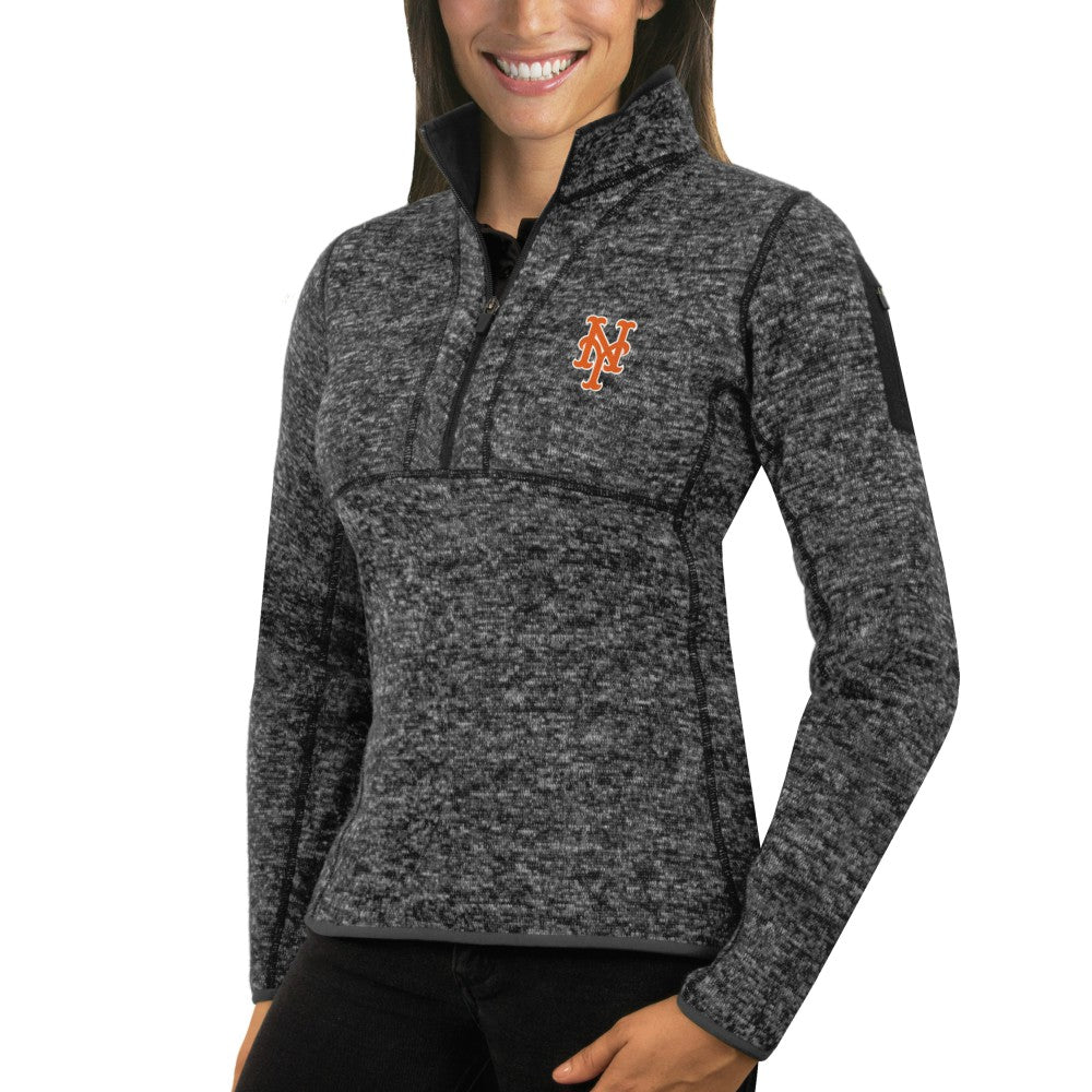 New York Mets Antigua Women's Fortune Half-Zip Pullover Sweater Heathered Charcoal