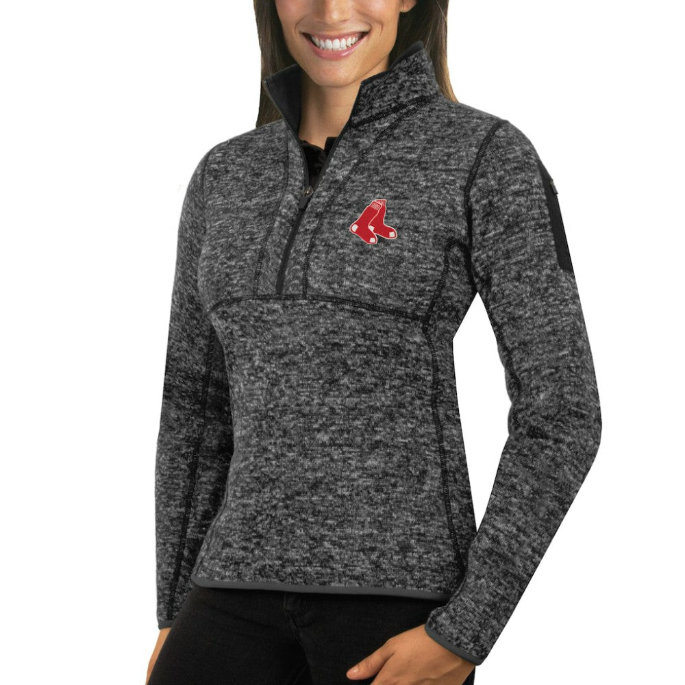 Boston Red Sox Antigua Women's Fortune Half-Zip Pullover Sweater Heathered Charcoal