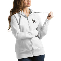 Colorado Rockies Antigua Women's Victory Full-Zip Hoodie White