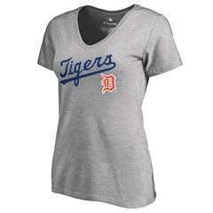 Detroit Tigers Women's Core Wahconah V-Neck T-Shirt Heather Gray