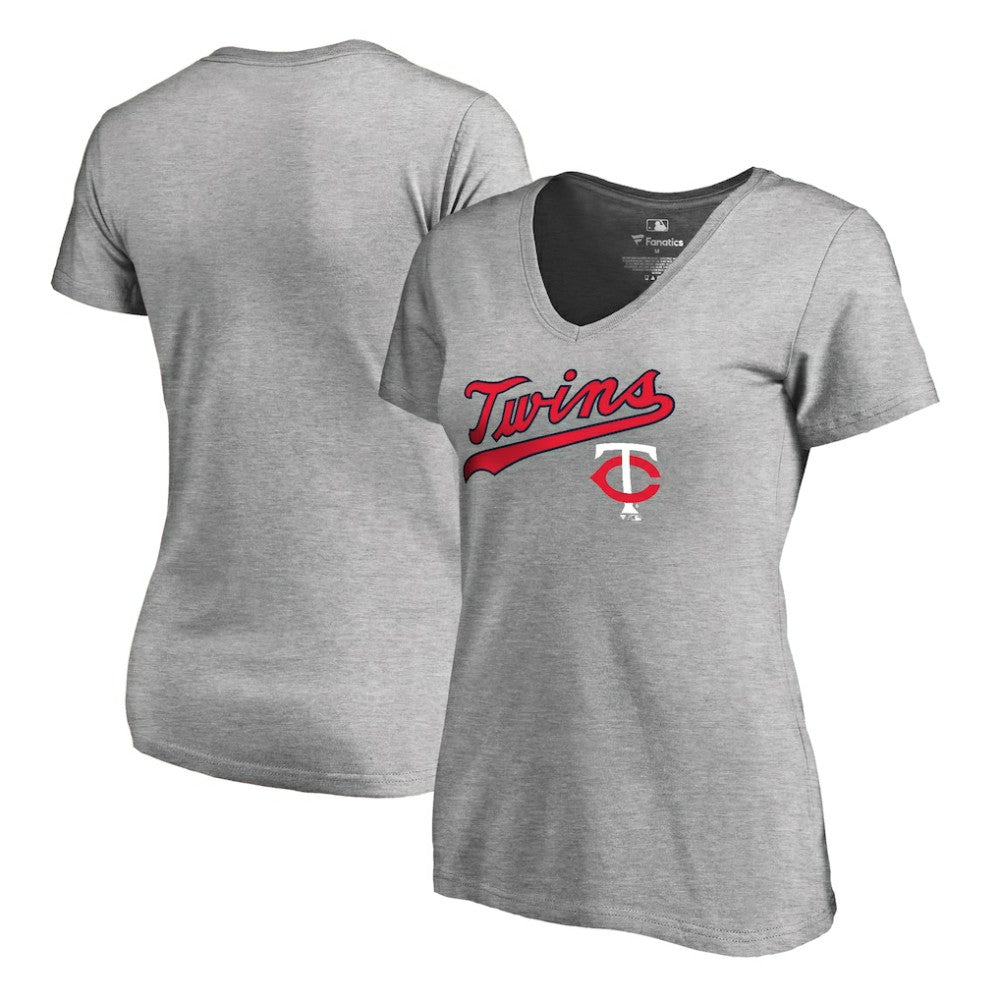 Minnesota Twins Women's Core Wahconah V-Neck T-Shirt Heather Gray
