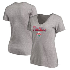 Philadelphia Phillies Women's Core Wahconah V-Neck T-Shirt Heather Gray