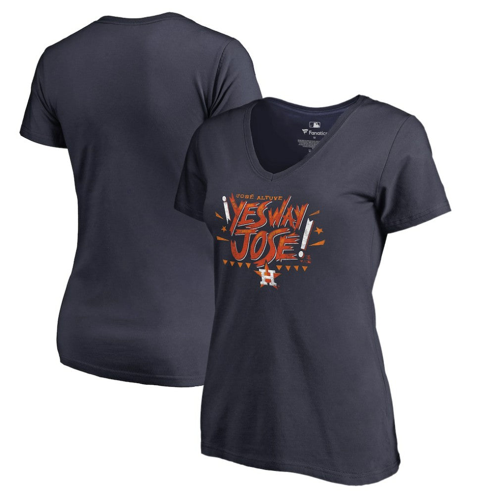 Jose Altuve Houston Astros Women's Player Hometown Collection V-Neck Yes Way Jose T-Shirt Navy