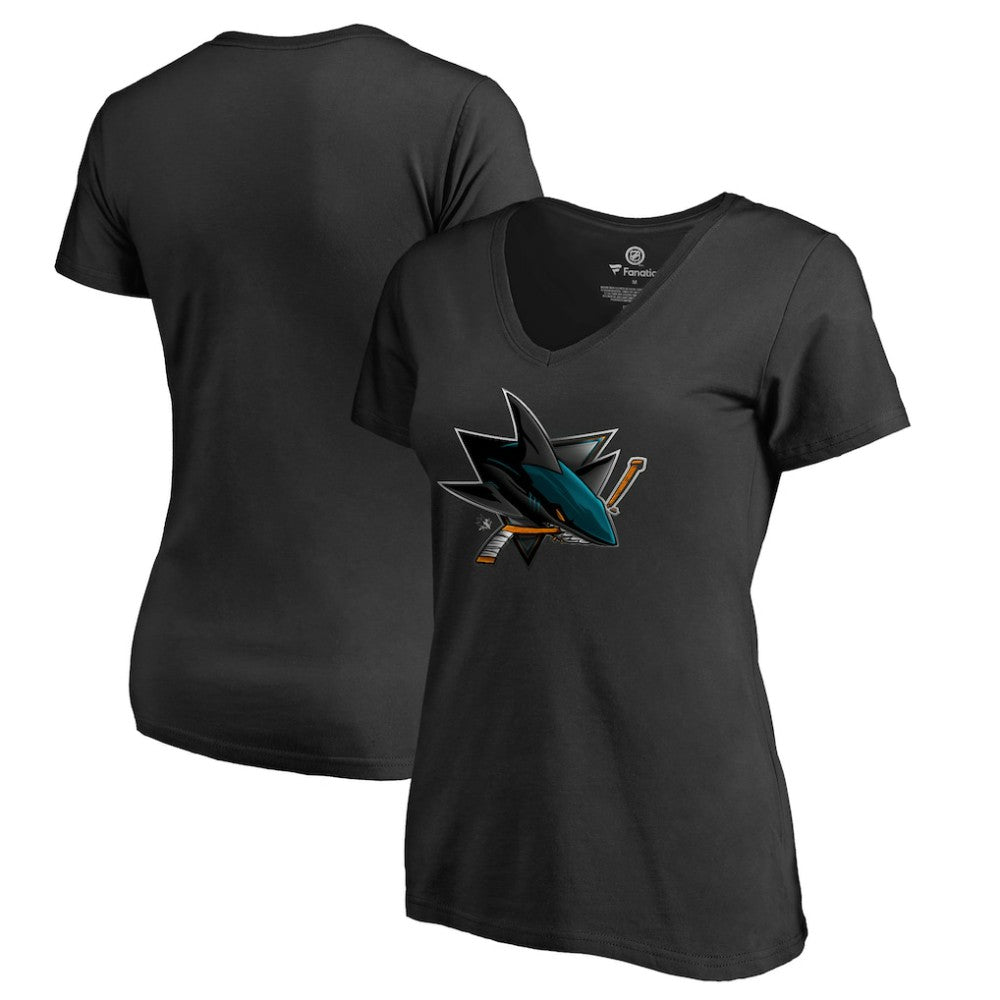 San Jose Sharks Women's Midnight Mascot V-Neck T-Shirt Black