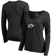 Dallas Stars Women's Midnight Mascot Long Sleeve V-Neck T-Shirt Black