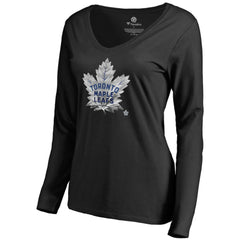 Toronto Maple Leafs Women's Midnight Mascot Long Sleeve V-Neck T-Shirt Black