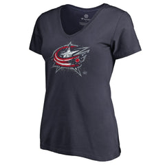 Columbus Blue Jackets Women's Splatter Logo V-Neck T-Shirt Navy
