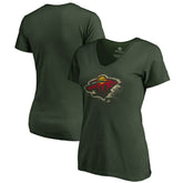 Minnesota Wild Women's Splatter Logo V-Neck T-Shirt Green