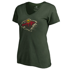 Minnesota Wild Women's Splatter Logo V-Neck T-Shirt Green