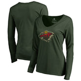 Minnesota Wild Women's Splatter Logo V-Neck Long Sleeve T-Shirt Green