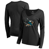 San Jose Sharks Women's Splatter Logo V-Neck Long Sleeve T-Shirt Black