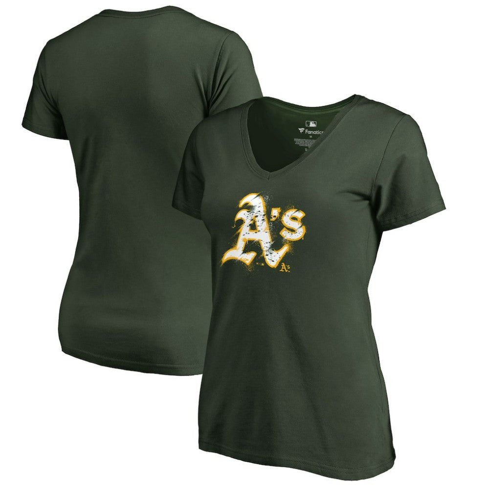 Athletics Women's Splatter Logo V-Neck T-Shirt Green
