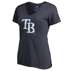 Tampa Bay Rays Women's Splatter Logo V-Neck T-Shirt Navy