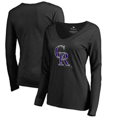 Colorado Rockies Women's Splatter Logo Long Sleeve V-Neck T-Shirt Black