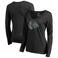 Chicago Blackhawks Women's Static Logo Long Sleeve V-Neck T-Shirt Black