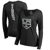 Drew Doughty Los Angeles Kings Women's Backer Name & Number Slim Fit Long Sleeve V-Neck T-Shirt Black