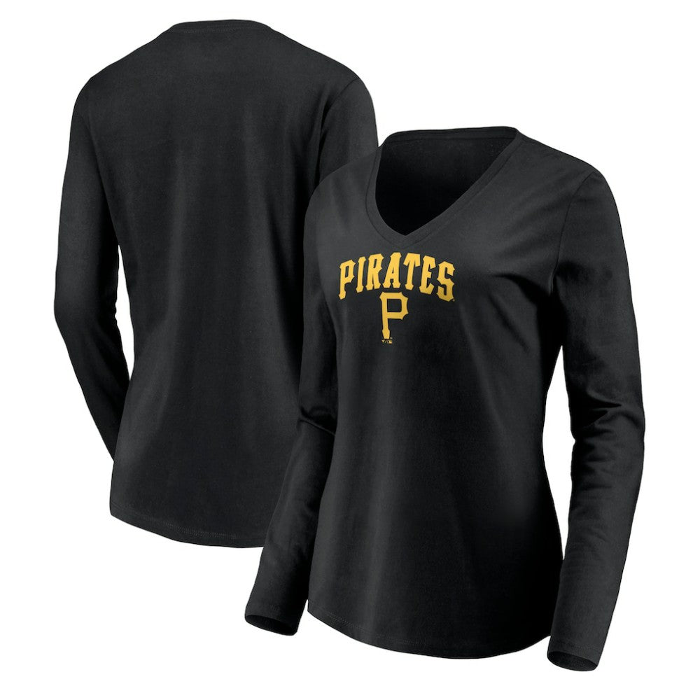 Pittsburgh Pirates Women's Cooperstown Collection Wahconah Long Sleeve V-Neck T-Shirt Black