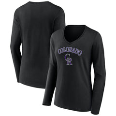 Colorado Rockies Women's Team Lockup Slim Fit Long Sleeve V-Neck T-Shirt Black
