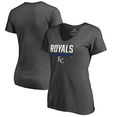 Kansas City Royals Women's Win Stripe V-Neck T-Shirt Ash