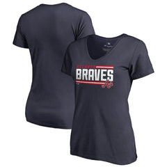 Atlanta Braves Women's Onside Stripe V-Neck T-Shirt Navy