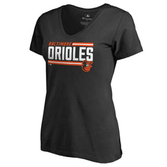 Baltimore Orioles Women's Onside Stripe V-Neck T-Shirt Black