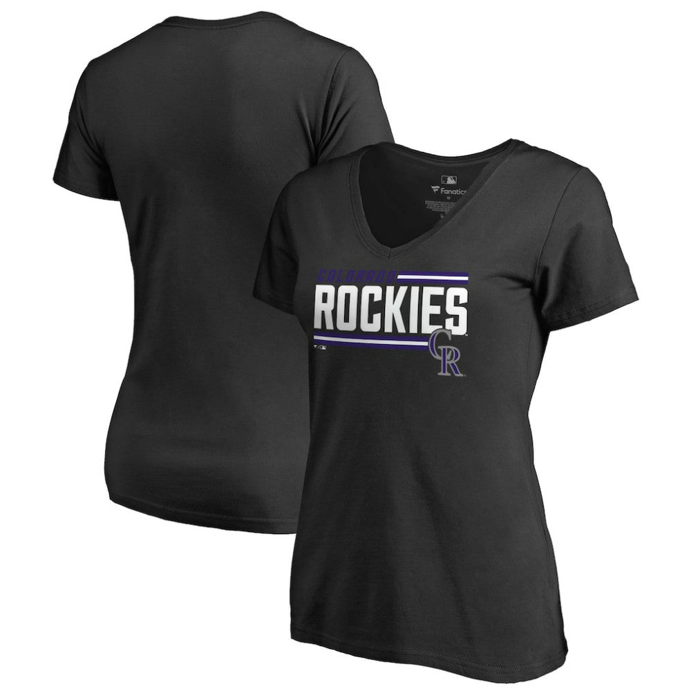 Colorado Rockies Women's Onside Stripe V-Neck T-Shirt Black