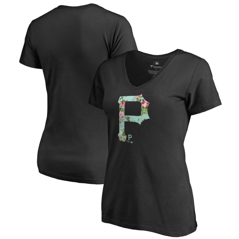 Pittsburgh Pirates Women's Lovely V-Neck T-Shirt Black