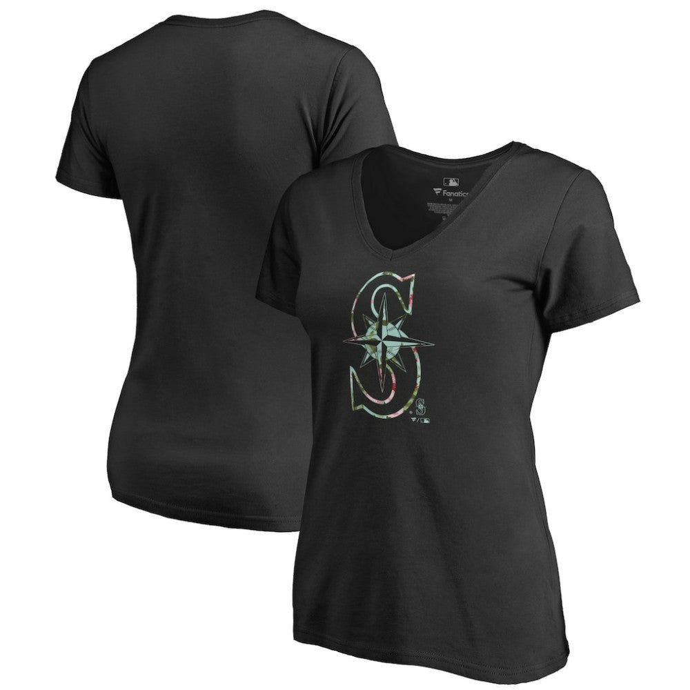 Seattle Mariners Women's Lovely V-Neck T-Shirt Black