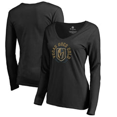 Vegas Golden Knights Women's Hometown Collection Vegas Goes Gold V-Neck Long Sleeve T-Shirt Black