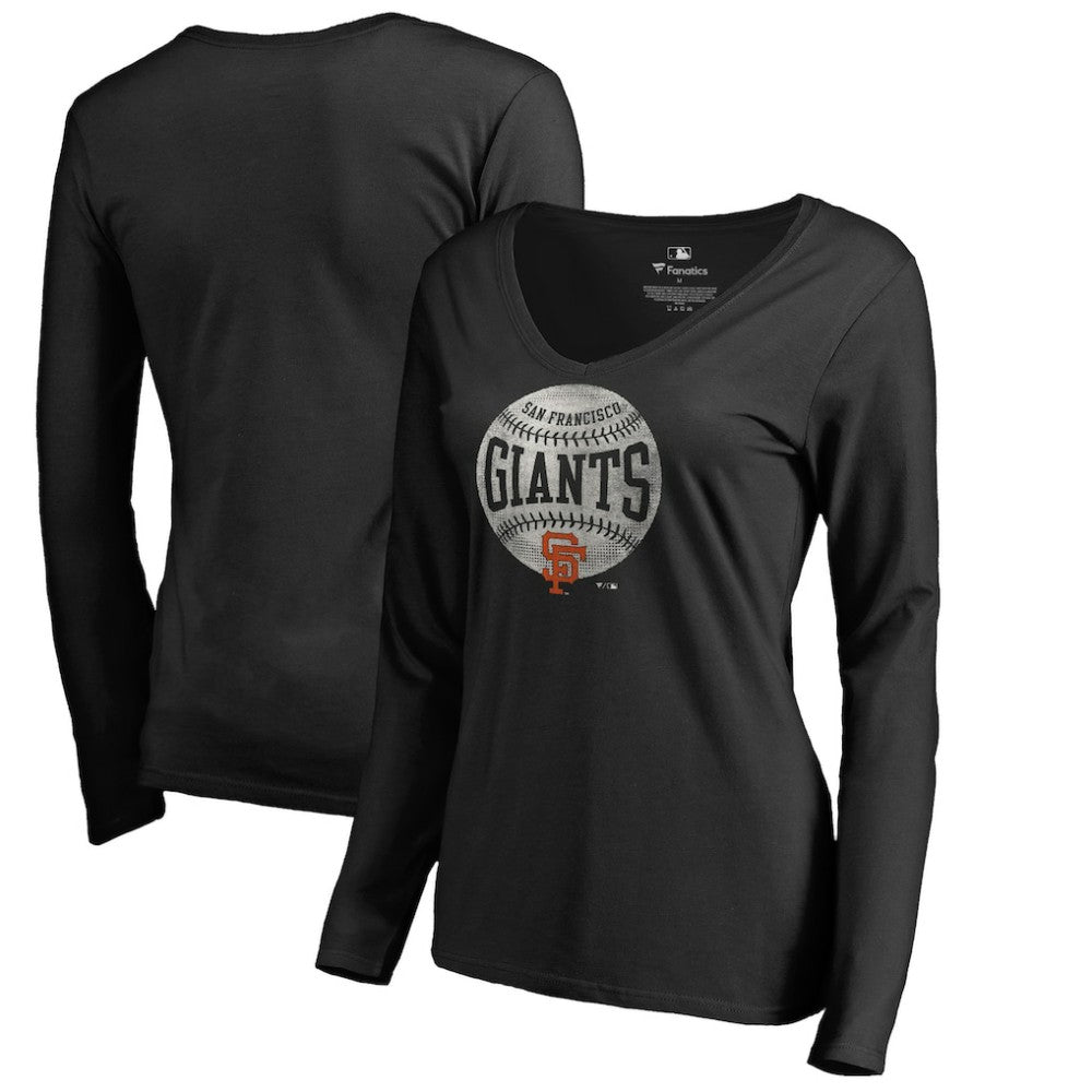 San Francisco Giants Women's Cooperstown Collection Slider Long Sleeve V-Neck T-Shirt Black