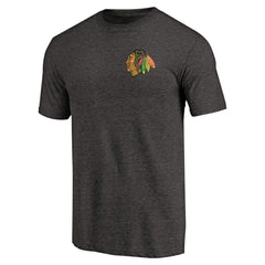 Chicago Blackhawks Primary Logo Left Chest Distressed Tri-Blend T-Shirt Black