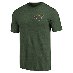 Minnesota Wild Primary Logo Left Chest Distressed Tri-Blend T-Shirt Green