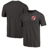 New Jersey Devils Primary Logo Left Chest Distressed Tri-Blend T-Shirt Black