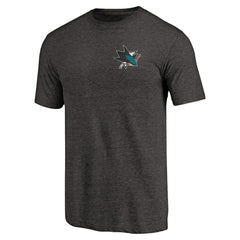 San Jose Sharks Primary Logo Left Chest Distressed Tri-Blend T-Shirt Black