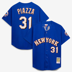 Mike Piazza New York Mets Cooperstown Collection Mesh Batting Practice Button-Up Jersey - Royal