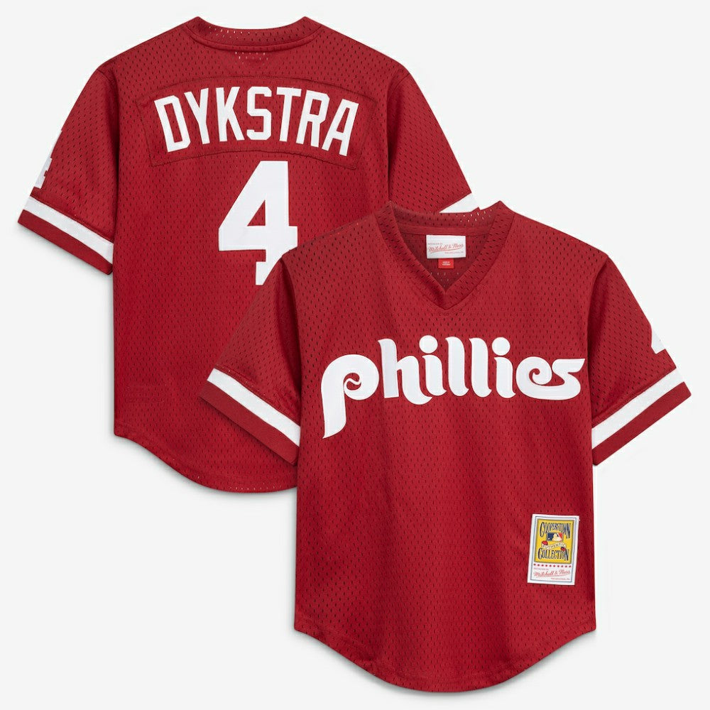 Lenny Dykstra Philadelphia Phillies Youth Cooperstown Collection Mesh Batting Practice Jersey Burgundy | Mitchell & Ness