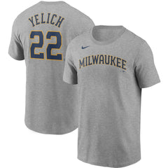 Christian Yelich Milwaukee Brewers Name & Number T-Shirt Gray | Nike